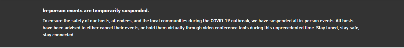 Duolingo notice: in-person events are temporarily suspended because of COVID-19